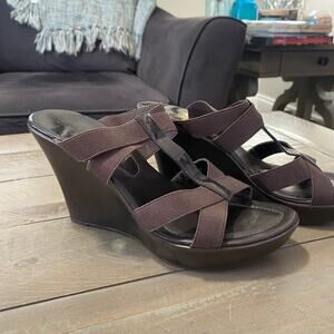 Charles Brown Strap Platform Slip On Sandals 8.5